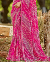 Vishal Prints Dark Hot Pink Printed Georgette Saree With Fancy Border