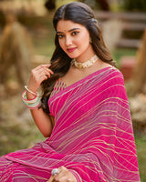 Vishal Prints Dark Hot Pink Printed Georgette Saree With Fancy Border