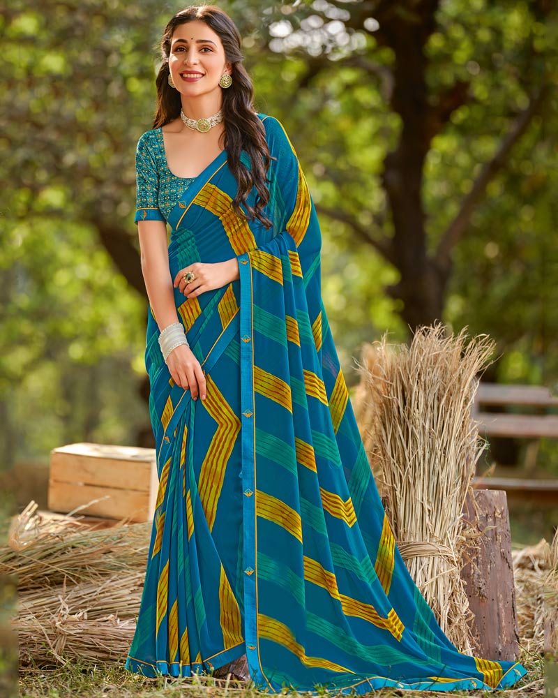 Vishal Prints Venice Blue Printed Georgette Saree With Fancy Border