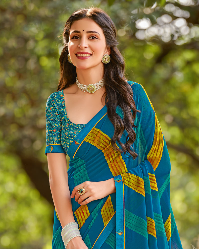 Vishal Prints Venice Blue Printed Georgette Saree With Fancy Border