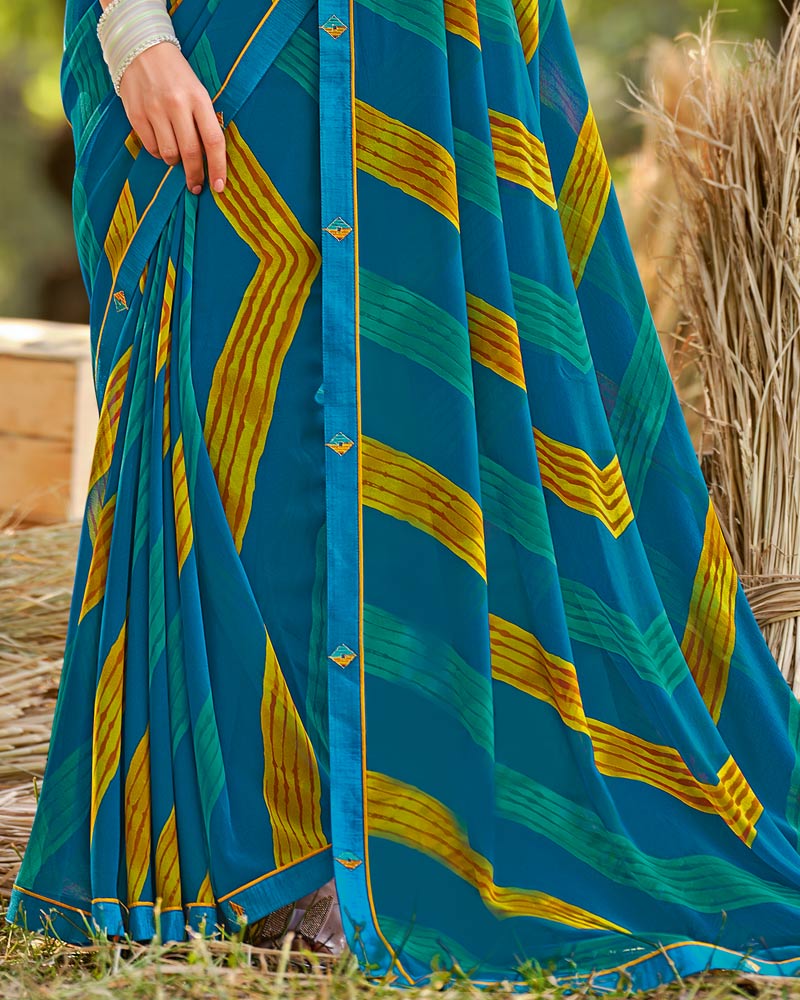 Vishal Prints Venice Blue Printed Georgette Saree With Fancy Border