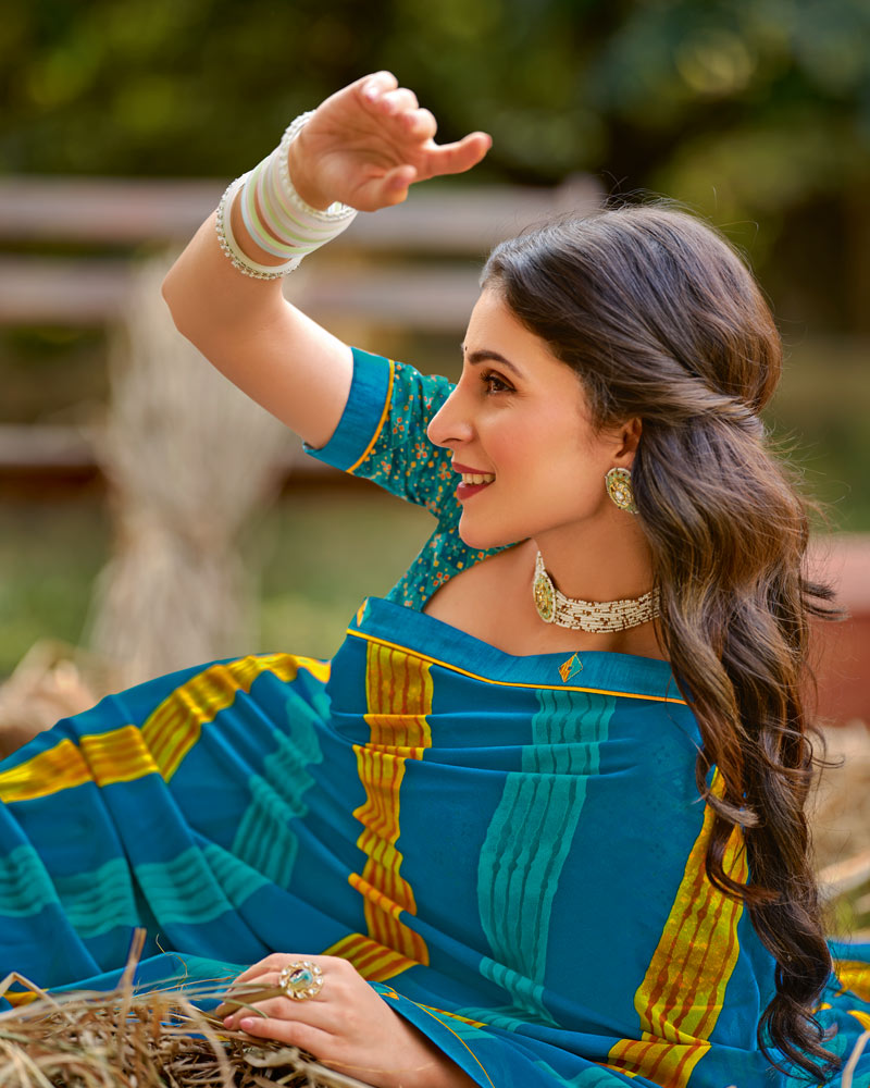 Vishal Prints Venice Blue Printed Georgette Saree With Fancy Border