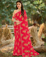 Vishal Prints Carmine Red Printed Georgette Saree With Fancy Border