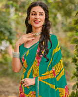 Vishal Prints Teal Green Printed Georgette Saree With Fancy Border