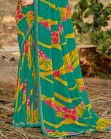Vishal Prints Teal Green Printed Georgette Saree With Fancy Border