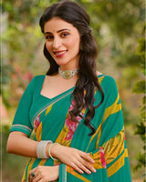 Vishal Prints Teal Green Printed Georgette Saree With Fancy Border