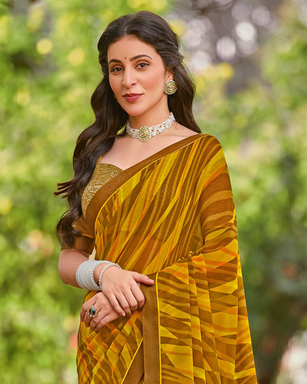Vishal Prints Yellow Ochre Printed Georgette Saree With Fancy Border