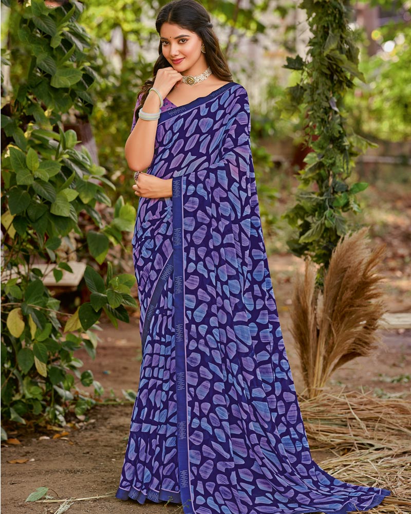 Vishal Prints Dark Violet Printed Georgette Saree With Fancy Border