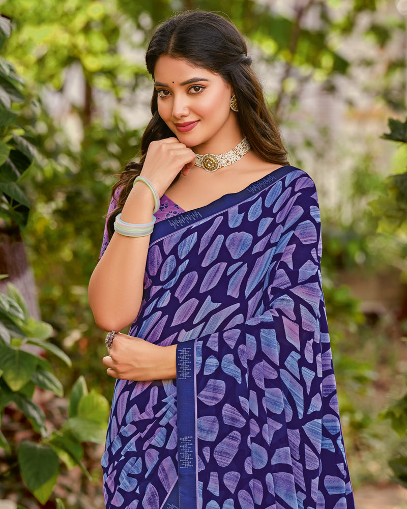 Vishal Prints Dark Violet Printed Georgette Saree With Fancy Border