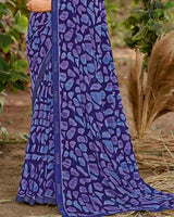 Vishal Prints Dark Violet Printed Georgette Saree With Fancy Border