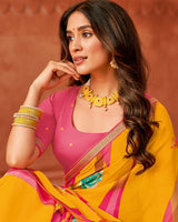Vishal Prints Dark Yellow Printed Georgette Saree With Fancy Border