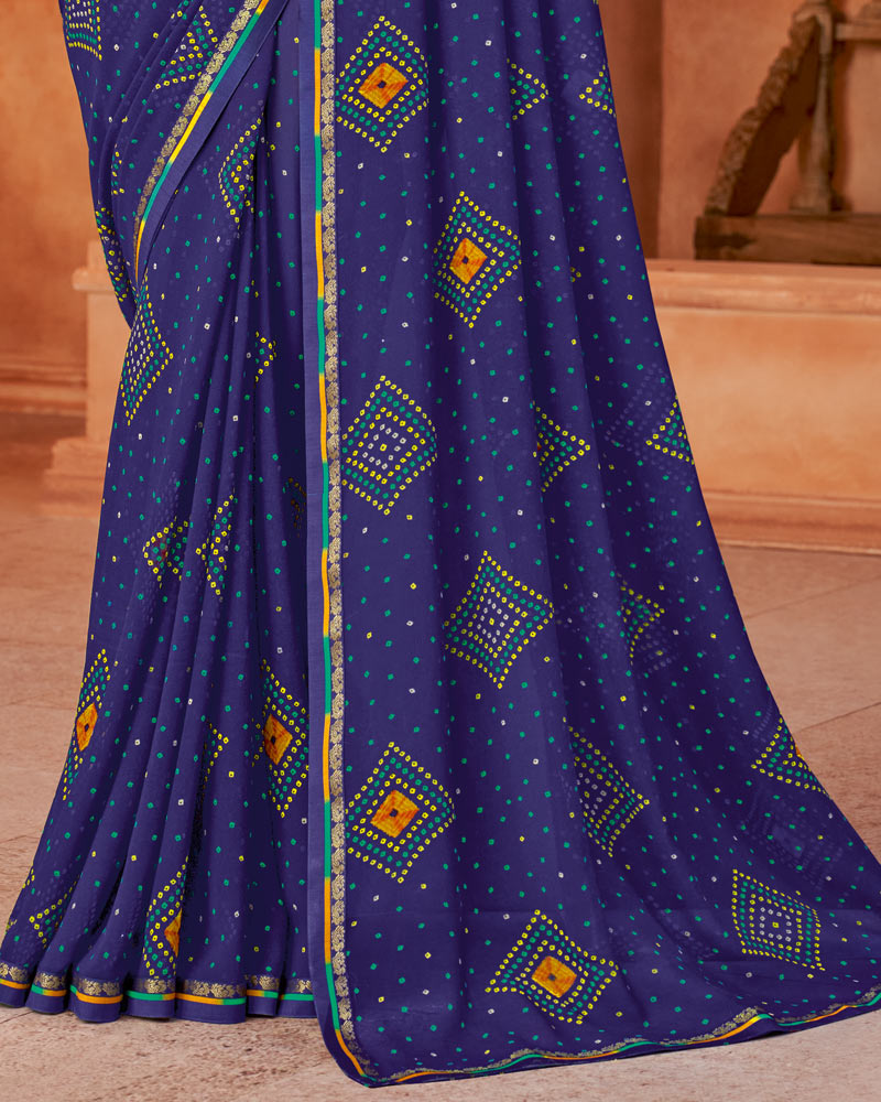 Vishal Prints Indigo Blue Printed Georgette Saree With Fancy Border