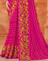 Vishal Prints Fuchsia Printed Georgette Saree With Fancy Border