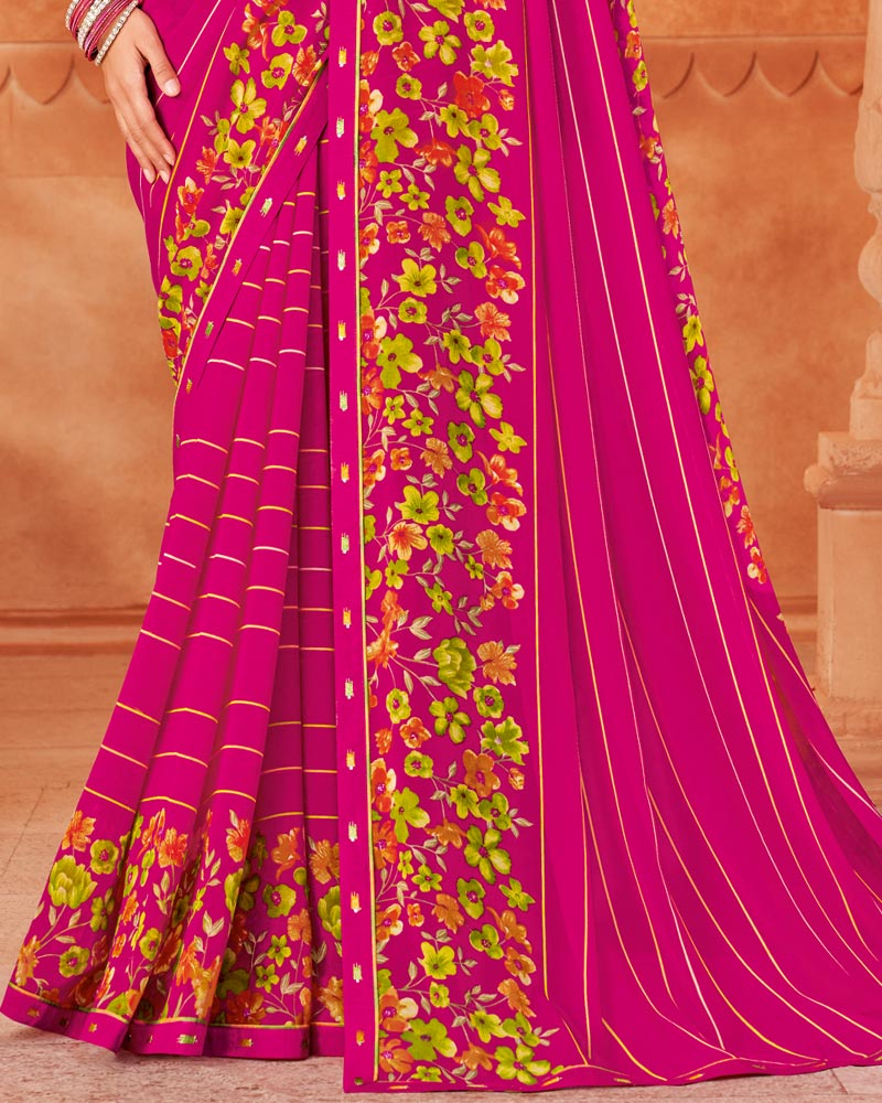 Vishal Prints Fuchsia Printed Georgette Saree With Fancy Border
