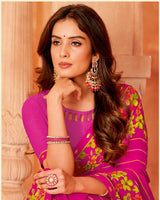 Vishal Prints Fuchsia Printed Georgette Saree With Fancy Border