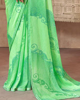 Vishal Prints Dark Mint Green Printed Fancy Chiffon Saree With Diamond Piping
