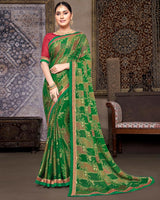 Vishal Prints Dark Green Brasso Saree With Foil Print And Fancy Border