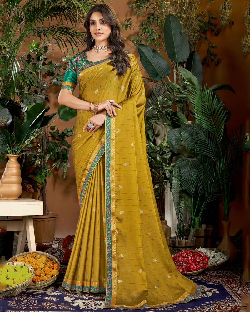 Vishal Prints Alpine Green Designer Patterned Chiffon Saree With Foil Print And Fancy Border