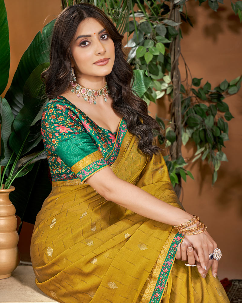 Vishal Prints Alpine Green Designer Patterned Chiffon Saree With Foil Print And Fancy Border