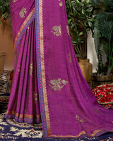 Vishal Prints Deep Magenta Designer Patterned Chiffon Saree With Foil Print And Fancy Border