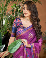 Vishal Prints Deep Magenta Designer Patterned Chiffon Saree With Foil Print And Fancy Border
