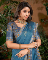 Vishal Prints Blue Bayoux Designer Patterned Chiffon Saree With Foil Print And Fancy Border