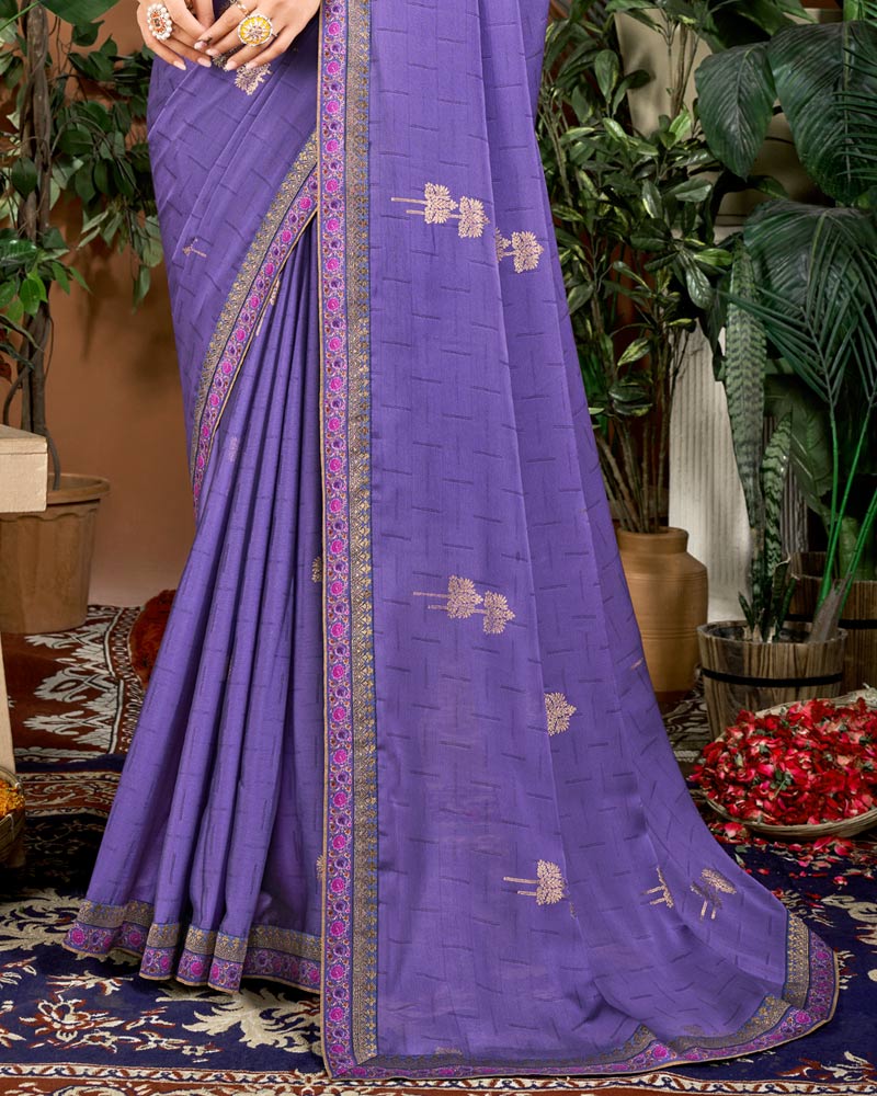 Vishal Prints Violet Designer Patterned Chiffon Saree With Foil Print And Fancy Border