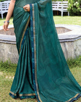 Vishal Prints Deep Sea Green Printed Fancy Chiffon Saree With Fancy Border