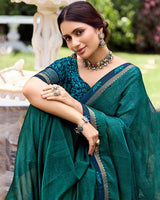 Vishal Prints Deep Sea Green Printed Fancy Chiffon Saree With Fancy Border