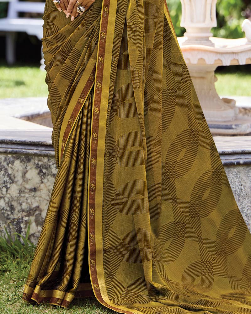 Vishal Prints Muddy Brown Printed Fancy Chiffon Saree With Fancy Border