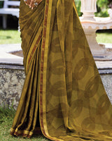 Vishal Prints Muddy Brown Printed Fancy Chiffon Saree With Fancy Border