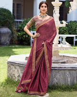 Vishal Prints Light Wine Printed Fancy Chiffon Saree With Fancy Border