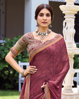 Vishal Prints Light Wine Printed Fancy Chiffon Saree With Fancy Border