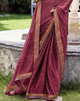 Vishal Prints Light Wine Printed Fancy Chiffon Saree With Fancy Border