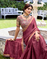Vishal Prints Light Wine Printed Fancy Chiffon Saree With Fancy Border