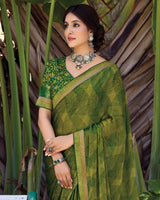 Vishal Prints Forest Green Printed Fancy Chiffon Saree With Fancy Border