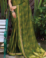 Vishal Prints Forest Green Printed Fancy Chiffon Saree With Fancy Border