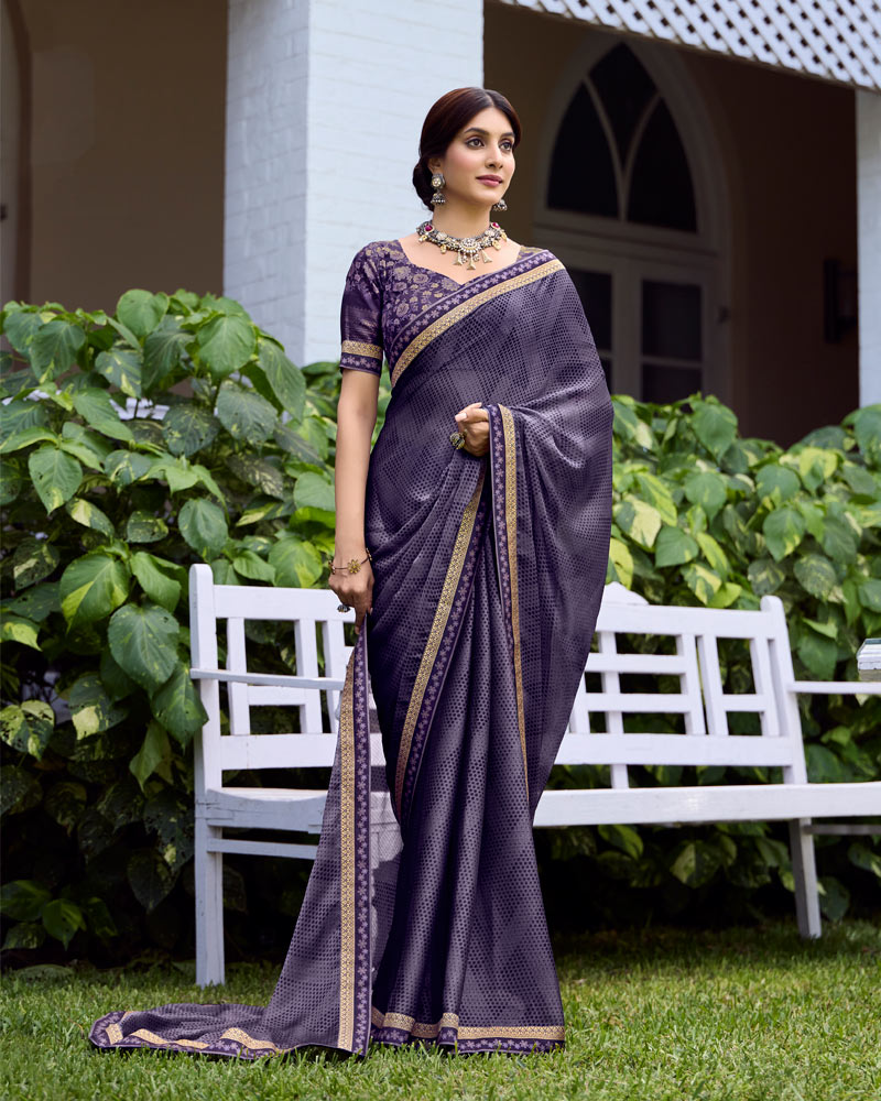 Vishal Prints Dusty Purple Printed Fancy Chiffon Saree With Fancy Border