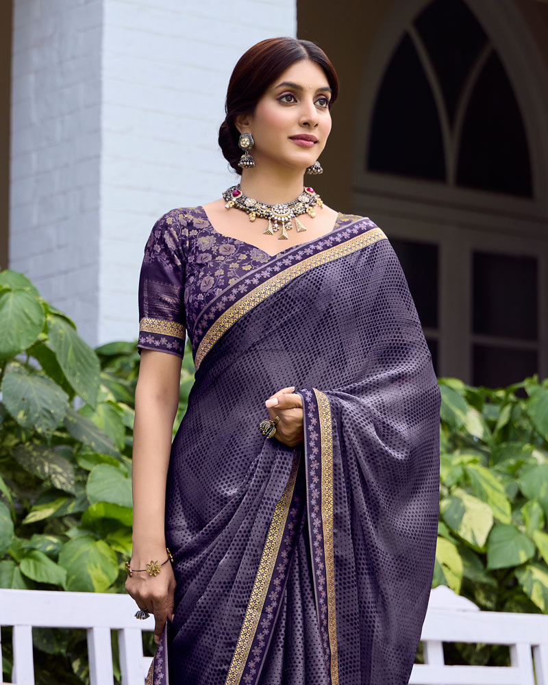 Vishal Prints Dusty Purple Printed Fancy Chiffon Saree With Fancy Border