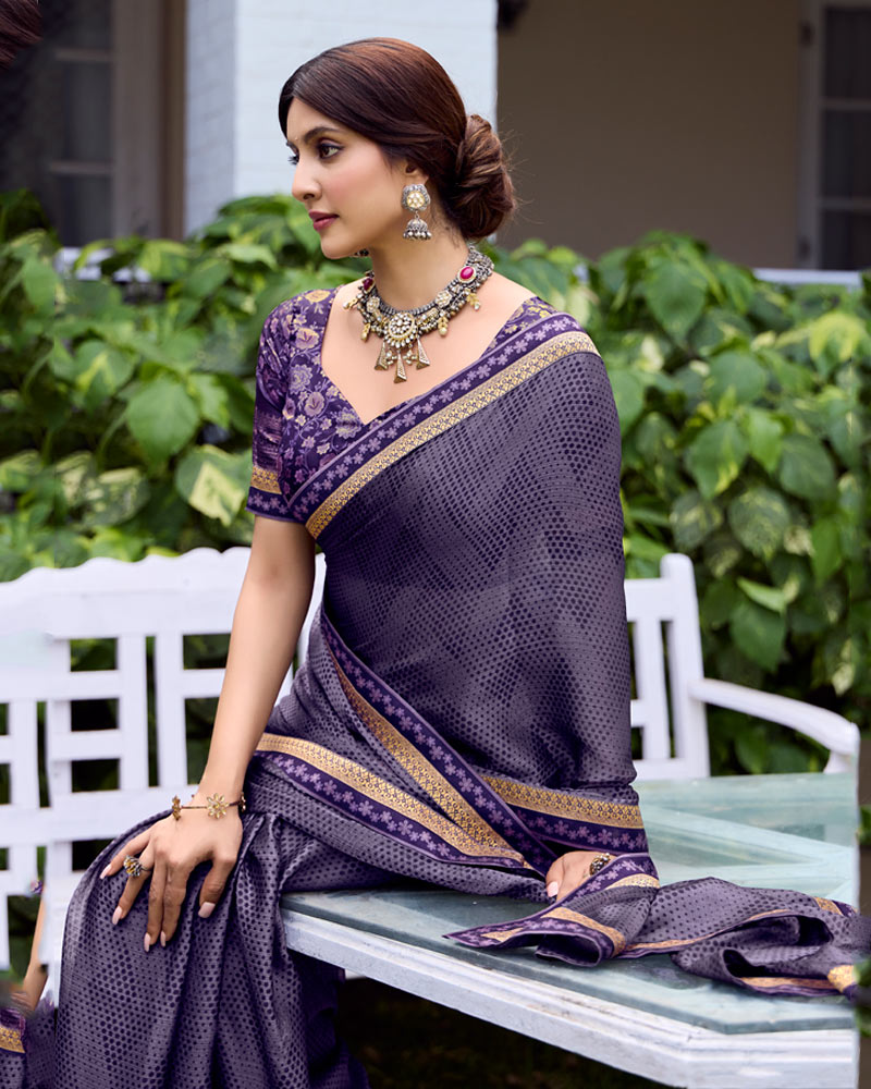 Vishal Prints Dusty Purple Printed Fancy Chiffon Saree With Fancy Border