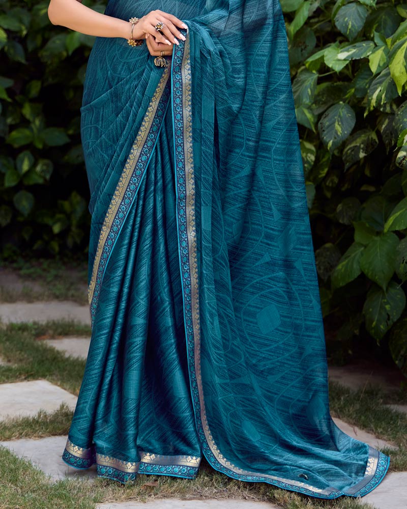 Vishal Prints Astronaut Blue Printed Fancy Chiffon Saree With Fancy Border