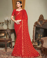 Vishal Prints Lava Red Patterned Brasso Saree With Fancy Zari Border