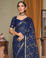 Vishal Prints Dark Blue Patterned Brasso Saree With Fancy Zari Border