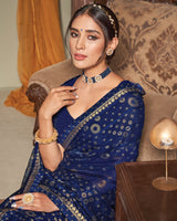 Vishal Prints Dark Blue Patterned Brasso Saree With Fancy Zari Border