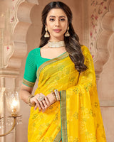 Vishal Prints Dark Yellow Patterned Brasso Saree With Zari Border