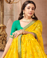 Vishal Prints Dark Yellow Patterned Brasso Saree With Zari Border