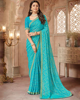 Vishal Prints Dark Turquoise Blue Patterned Brasso Saree With Zari Border