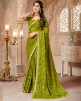 Vishal Prints Mehandi Green Patterned Brasso Saree With Zari Border