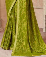 Vishal Prints Mehandi Green Patterned Brasso Saree With Zari Border