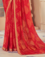 Vishal Prints Cherry Red Designer Patterned Brasso Saree With Zari Border